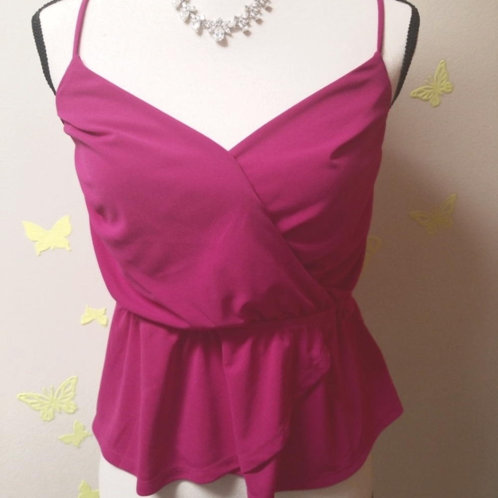 Express ruffle peplum tie back strappy Magenta Berry ballerina top xs New